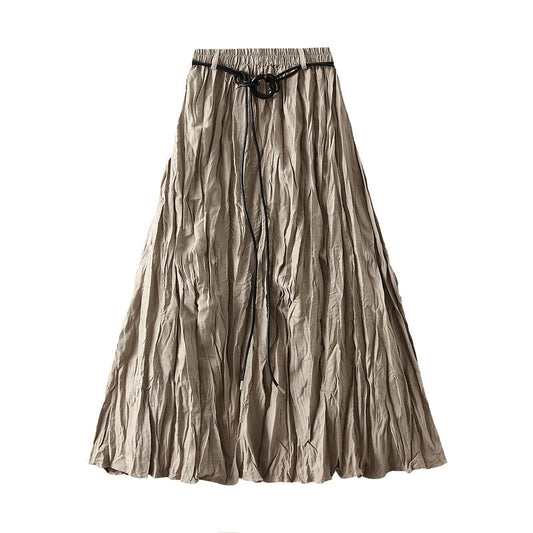 High Waist Skirt Women Autumn Korean Sense of Design Pleated Retro Slimming A line Umbrella Skirt