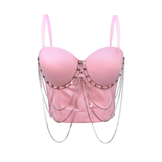 Tassel Chain Camisole Summer Performance Stage Sexy Trendy Corset Slimming Boning Corset Bra