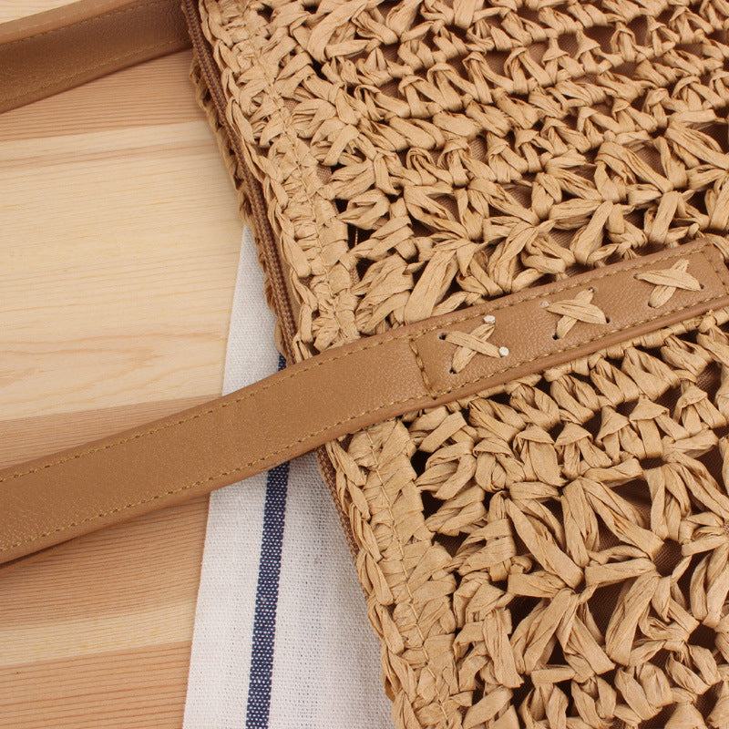 Solid Color Paper String Hand-Woven Bag Mori Hand Carrying Seaside Holiday Square Straw Bag Women Bag