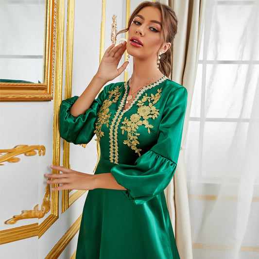Middle East Muslim Women Clothing Party Gathering Applique Dress Gown