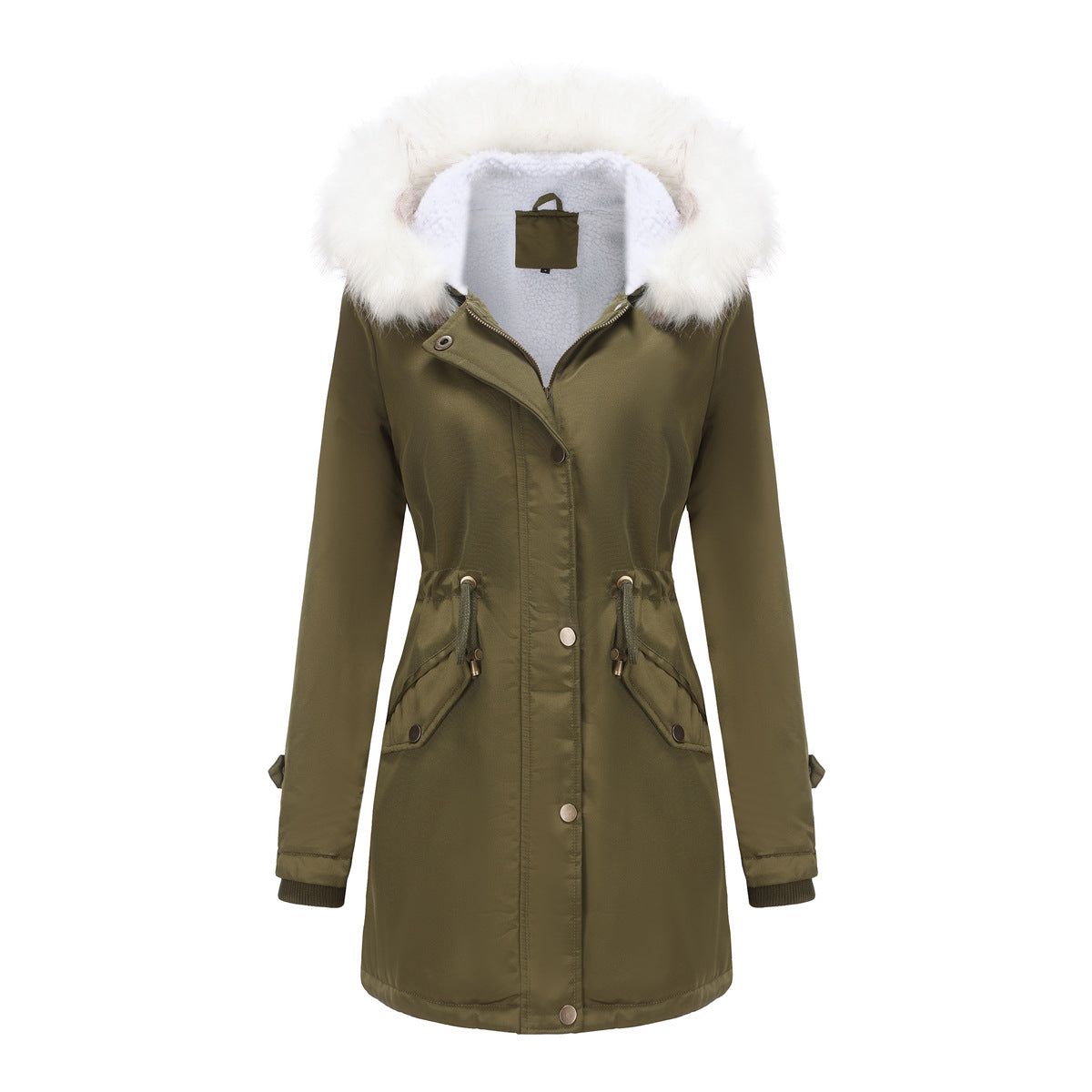 Autumn Winter Detachable Fur Collar Women Overcome Long Sleeve Hooded Cotton Padded Coat Fleece Coat Cotton Padded Coat Women