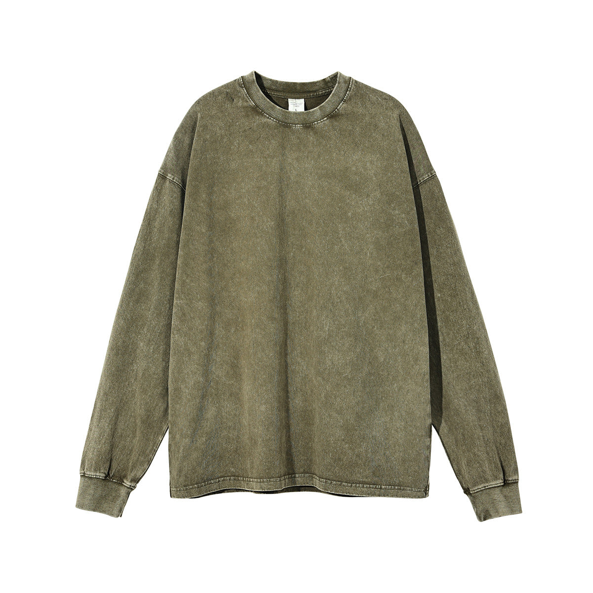 Wax Dye Long Sleeved T Autumn Winter Solid Color Washed Sweatshirt