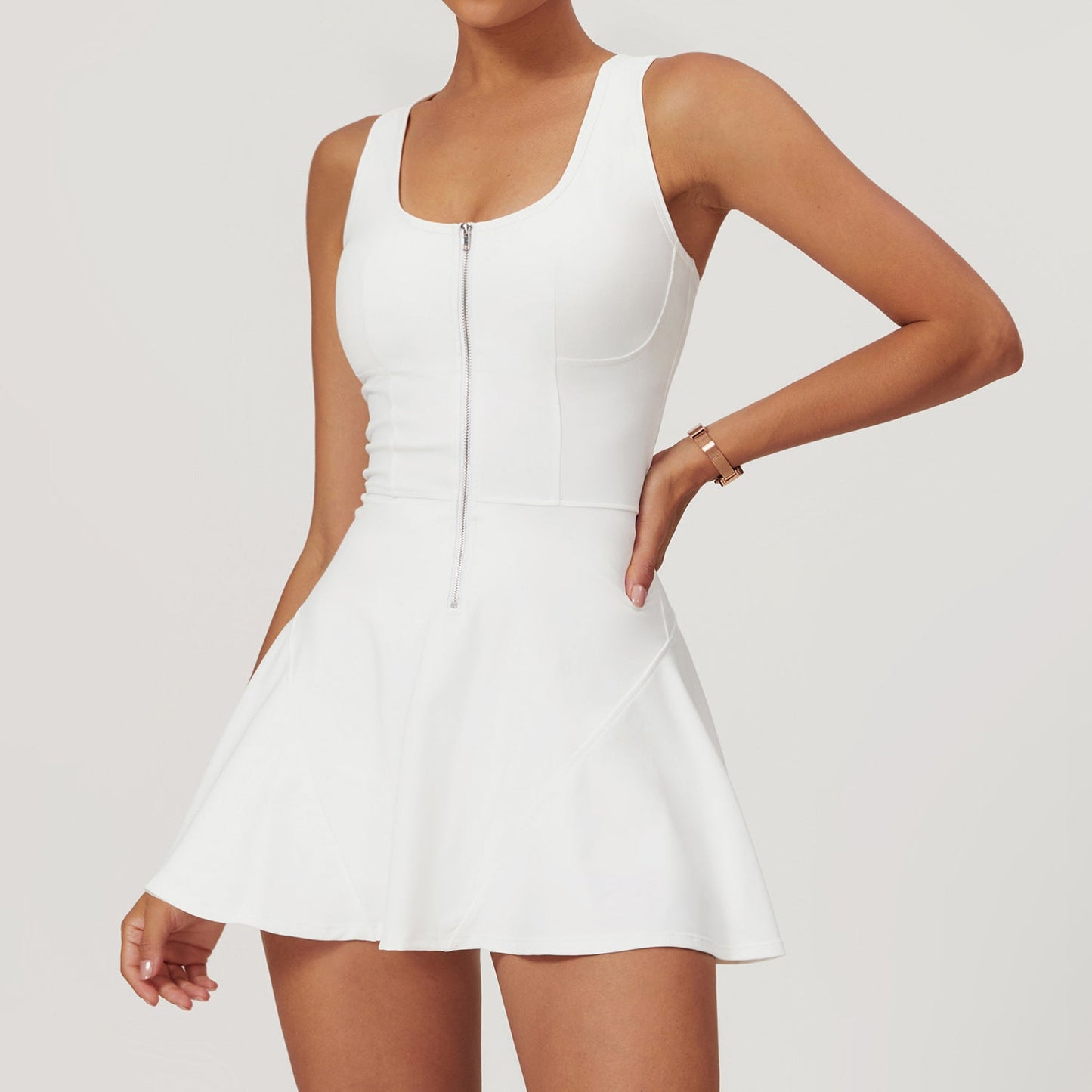 Sollinarry Nude Feel Anti Exposure Basic Sports Dress Women Summer Outdoor Running Fitness Tennis