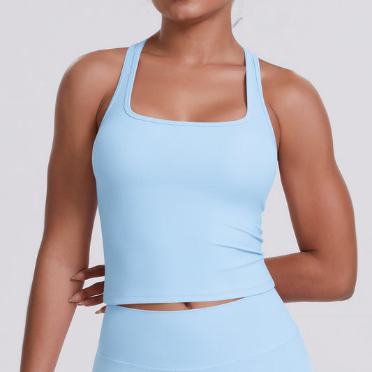 Solid Color Sanding H Shaped Beauty Back Sports Vest Women Tight Quick Dry Casual Running Fitness Top Yoga Clothes