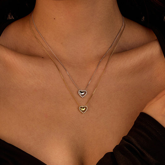 Niche High Grade Love Embellished Zircon Titanium Steel Clavicle Chain Peach Heart Stainless Steel Necklace Women