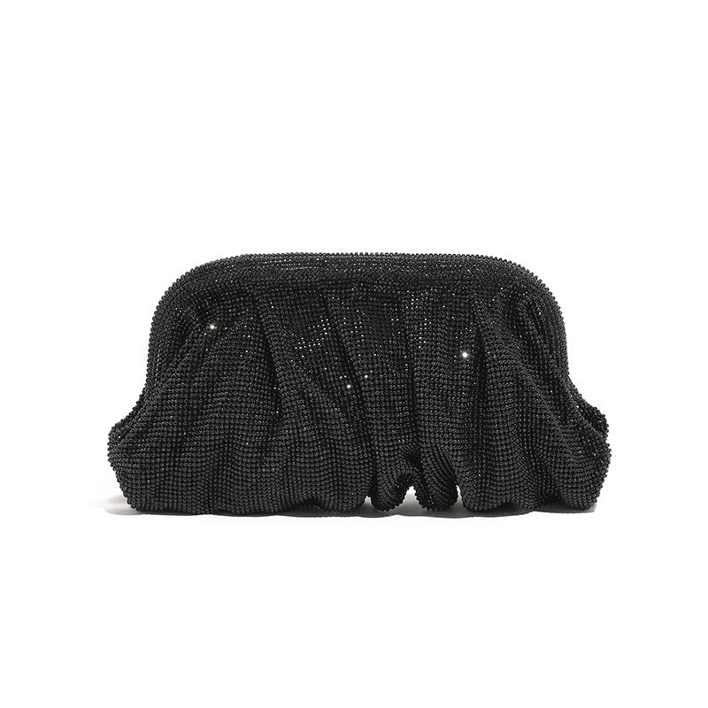 Rhinestone Cloud Bag Pleated Women Bag Texture High End Cosmetic Bag Niche Messenger Bag