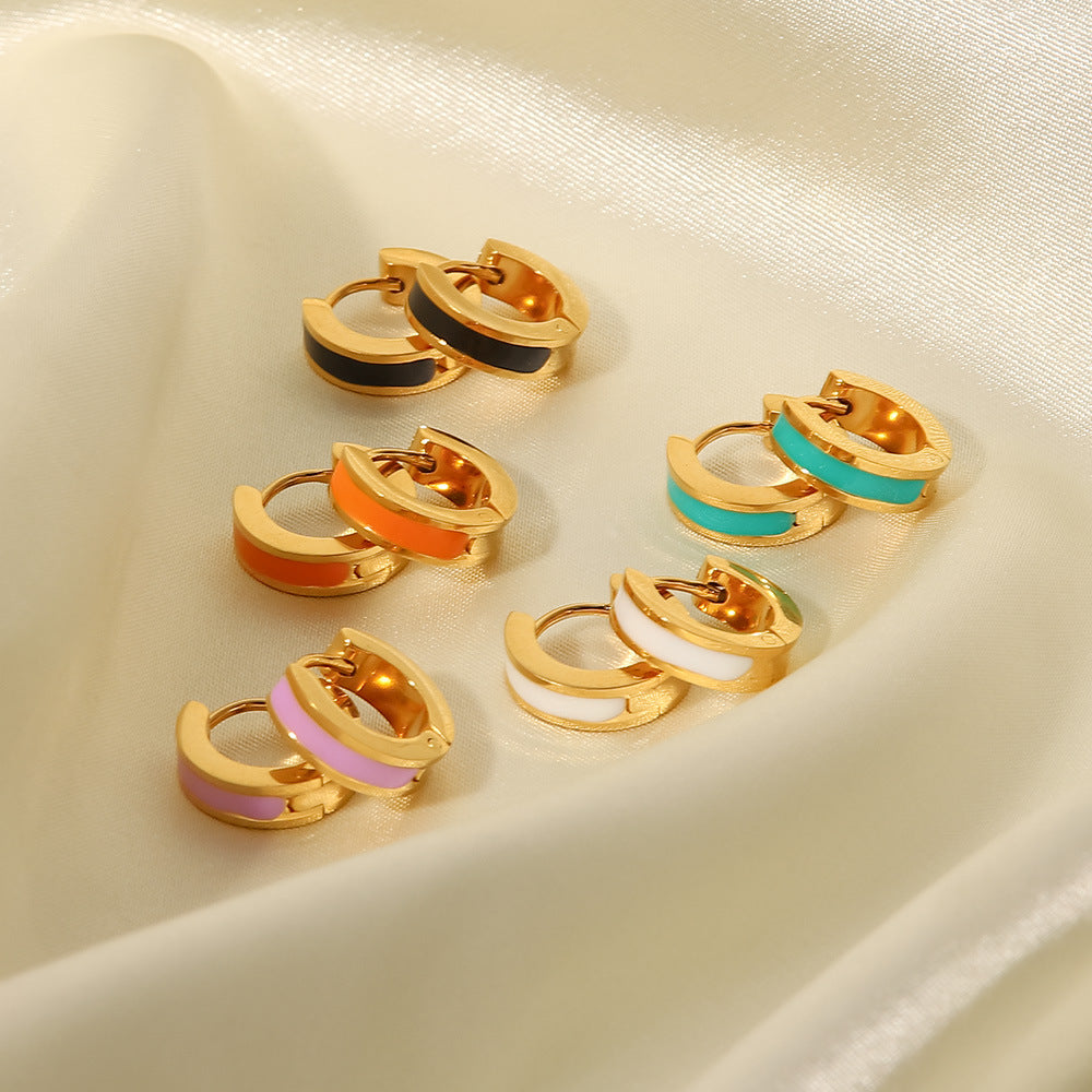 Women Titanium Steel Earrings Jewelry Gold Colorful Oil Necklace Geometric Abstract Hoop Earrings Accessories