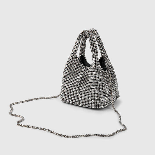 Women Bag Rhinestone Bucket Bag Portable Elegant Vegetable Basket Vest Messenger Bag