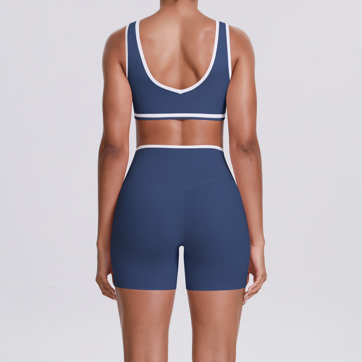 Nude Feel Contrast Color Sports Bra Skinny Yoga Pants Cross High Waist Bodybuilding Shorts Yoga Women