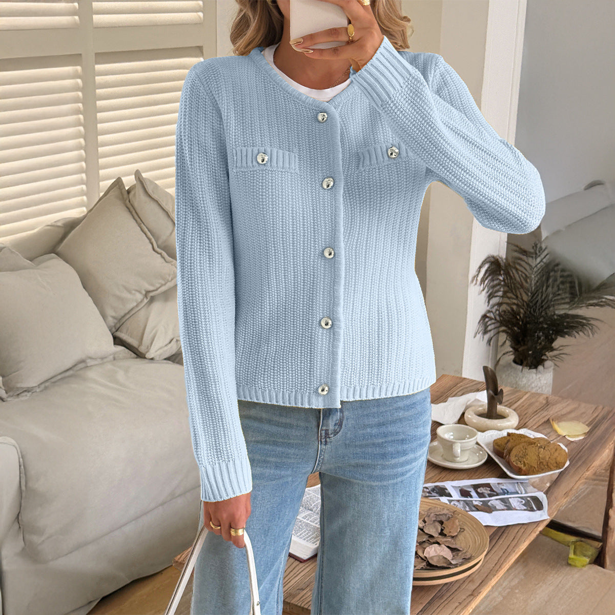 Casual Vacation Wool Long Sleeve Coat Sweater Women Clothing Autumn Winter