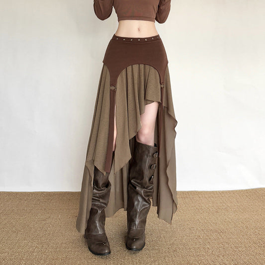 Autumn Winter Women Clothing Retro Sexy Split Irregular Asymmetric Design High Waist Slim Skirt