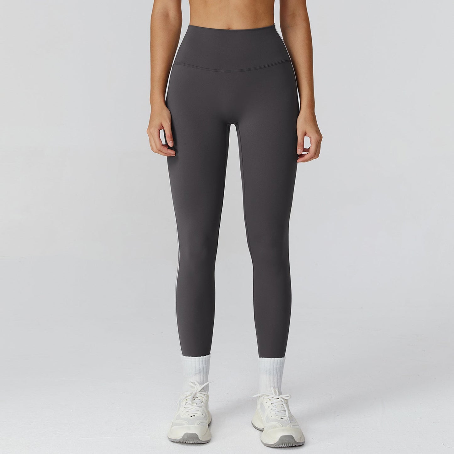 Sollinarry Contrast Color Brushed Yoga Trousers High Waist Tight Trousers Outdoor Cycling Running Exercise Workout Pants