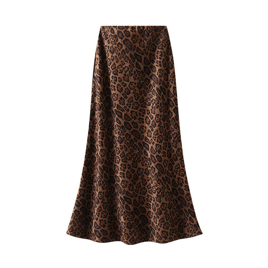 Leopard Print Women Autumn Winter High Waist Slimming Fishtail Skirt Mid Length One Step Skirt