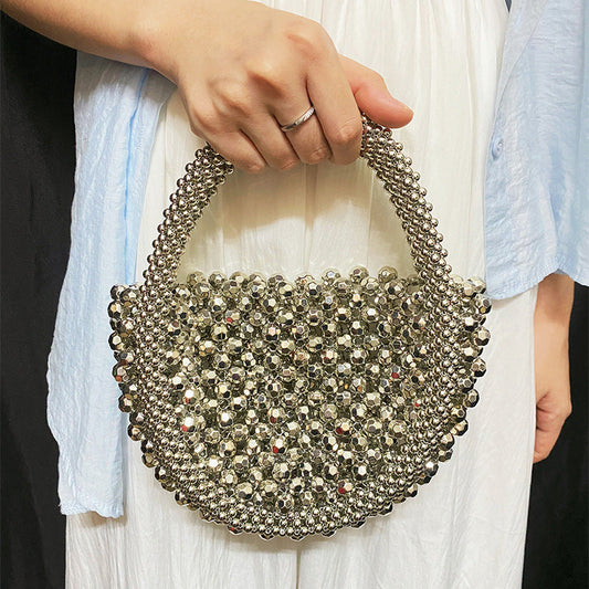Light Luxury Handmade Beaded Bag Woven French Minority Half Month round Hand Dinner Bag