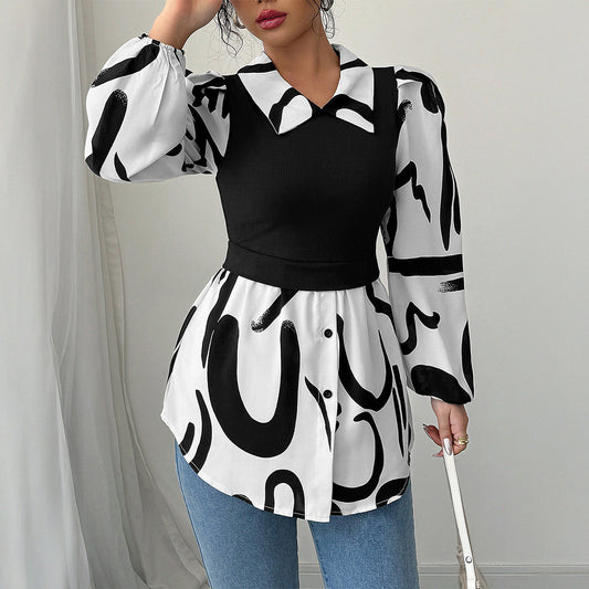 Women Clothing Autumn Casual Vacation Advanced Printed Vest Top Shirt