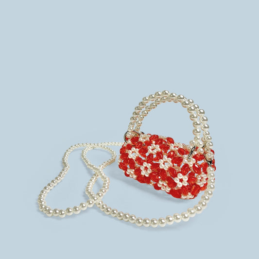 Handmade Woven Children Bag Women Cute Acrylic Beaded Love Lipstick Pack Mini Girl Small Handbag