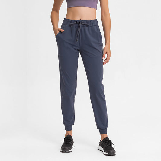Spring Summer Elastic Lace-up Waist Yoga Pants Simple Straight Sports Casual Elastic Ankle-Tied Cropped Pants for Women