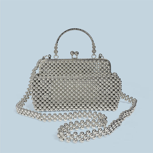 Handmade Beaded Bag Diamond Chain Handbag Casual Office Shoulder Bag Box Bag Western Texture