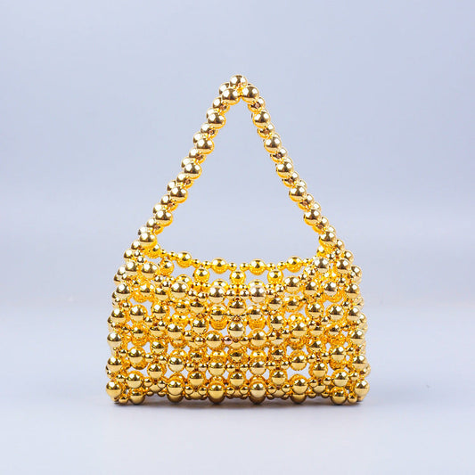 Trendy Best Silver Electroplated Hand Woven Acrylic Street Shooting Casual All Match Beaded Handbag