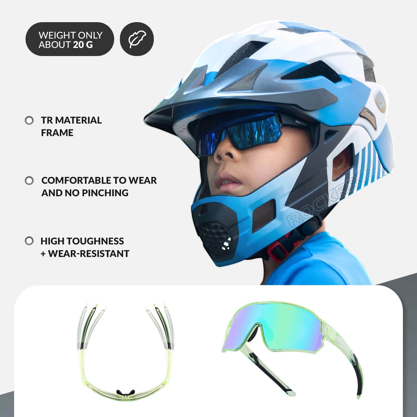 ROCKBROS Kids Polarized Cycling Sunglasses UV400 Bike Glasses