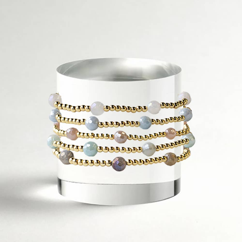 Gold Beaded Bracelets-Dot, White Jade