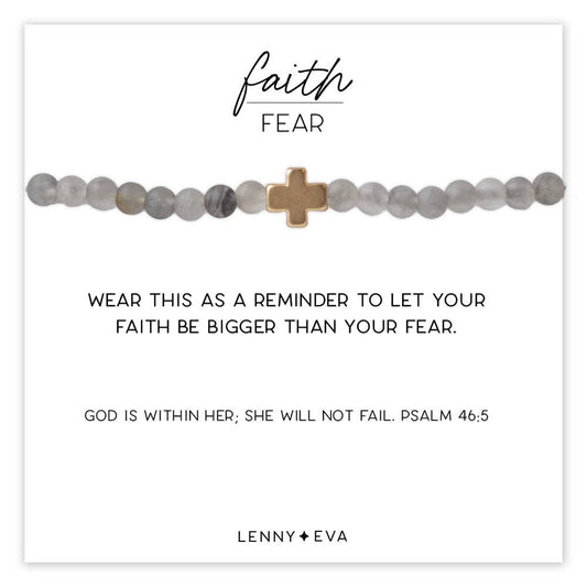 Faith Over Fear Cross Bracelet-Cloudy Quartz Faceted | Christian