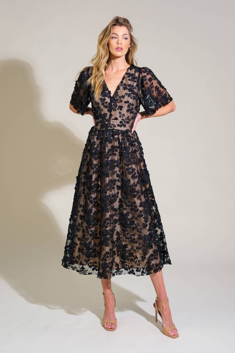 Cynthia - Lace Crochet Woven Midi Dress
