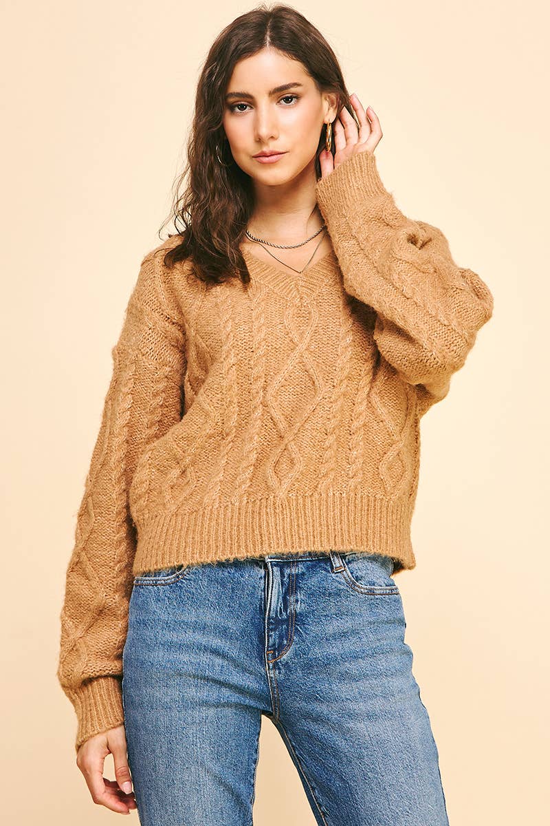 Elizabeth-Textured Cable Knit Sweater