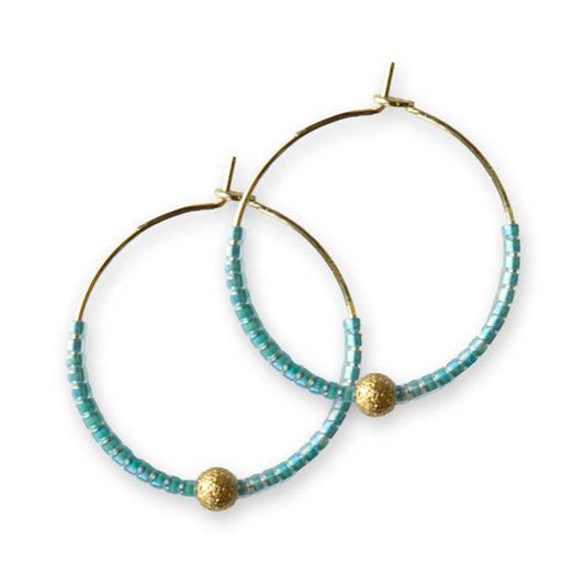Sprinkles Hoop Earrings-Turquoise/Gold