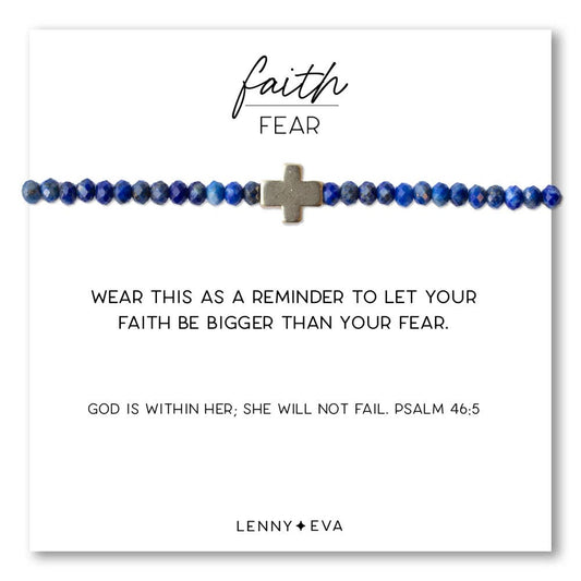 Faith Over Fear Cross Bracelet-3mm Faceted Lapis Lazuli