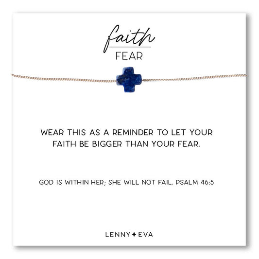 Faith Over Fear Cross Necklace-Lapis Lazuli