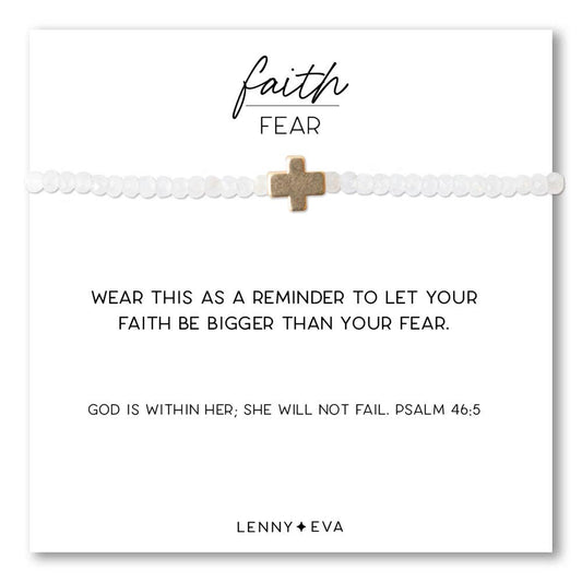 Faith Over Fear Cross Bracelet-3mm Faceted Moonstone