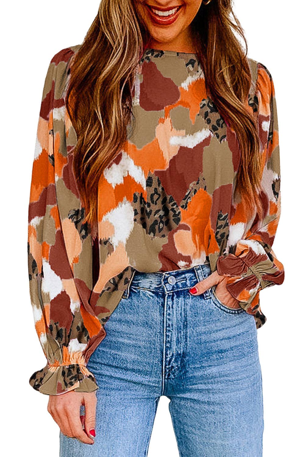 Nicole - Abstract Leopard Long Sleeve Blouse