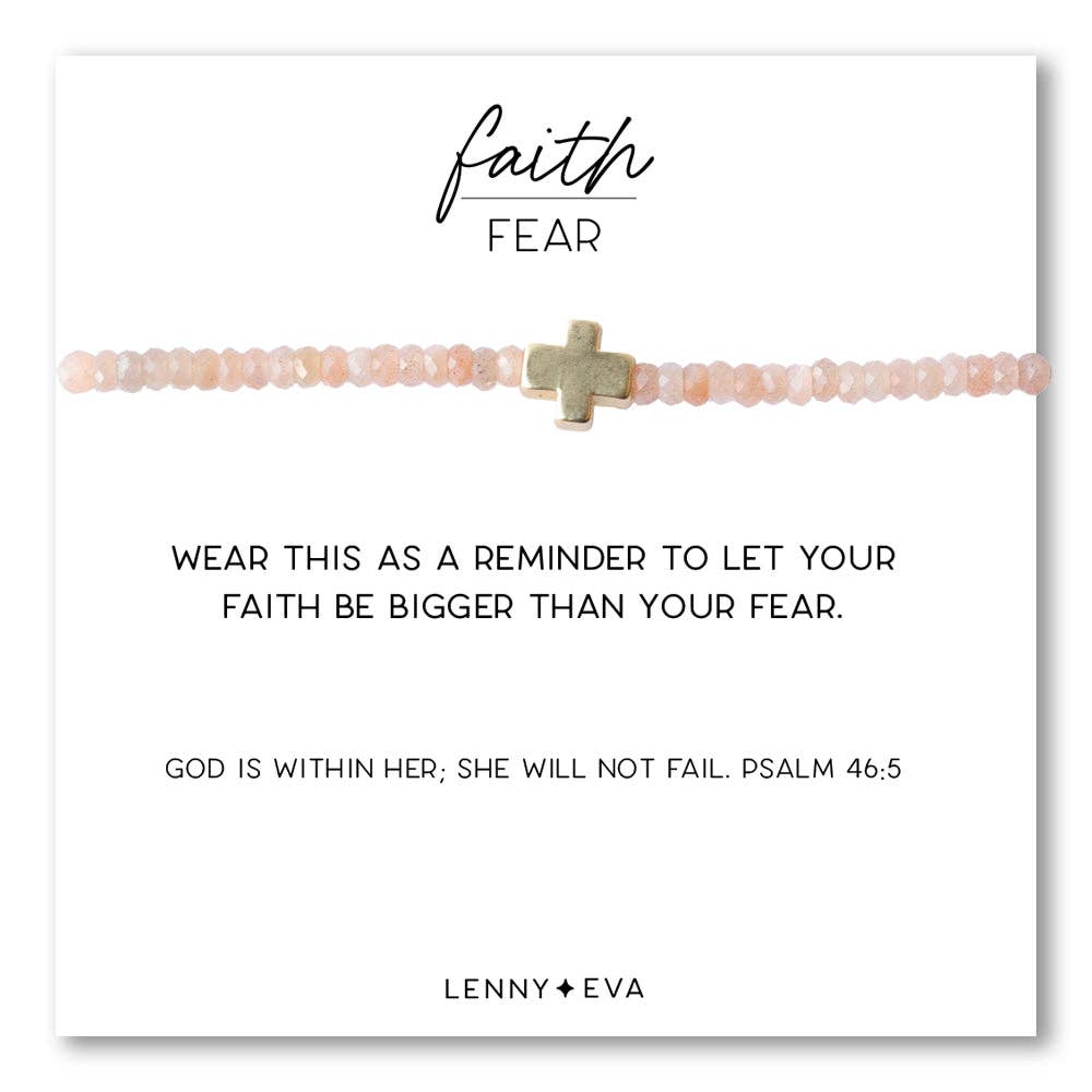 Faith Over Fear Cross Bracelet-3mm Sunstone
