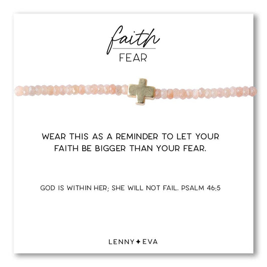 Faith Over Fear Cross Bracelet-3mm Sunstone