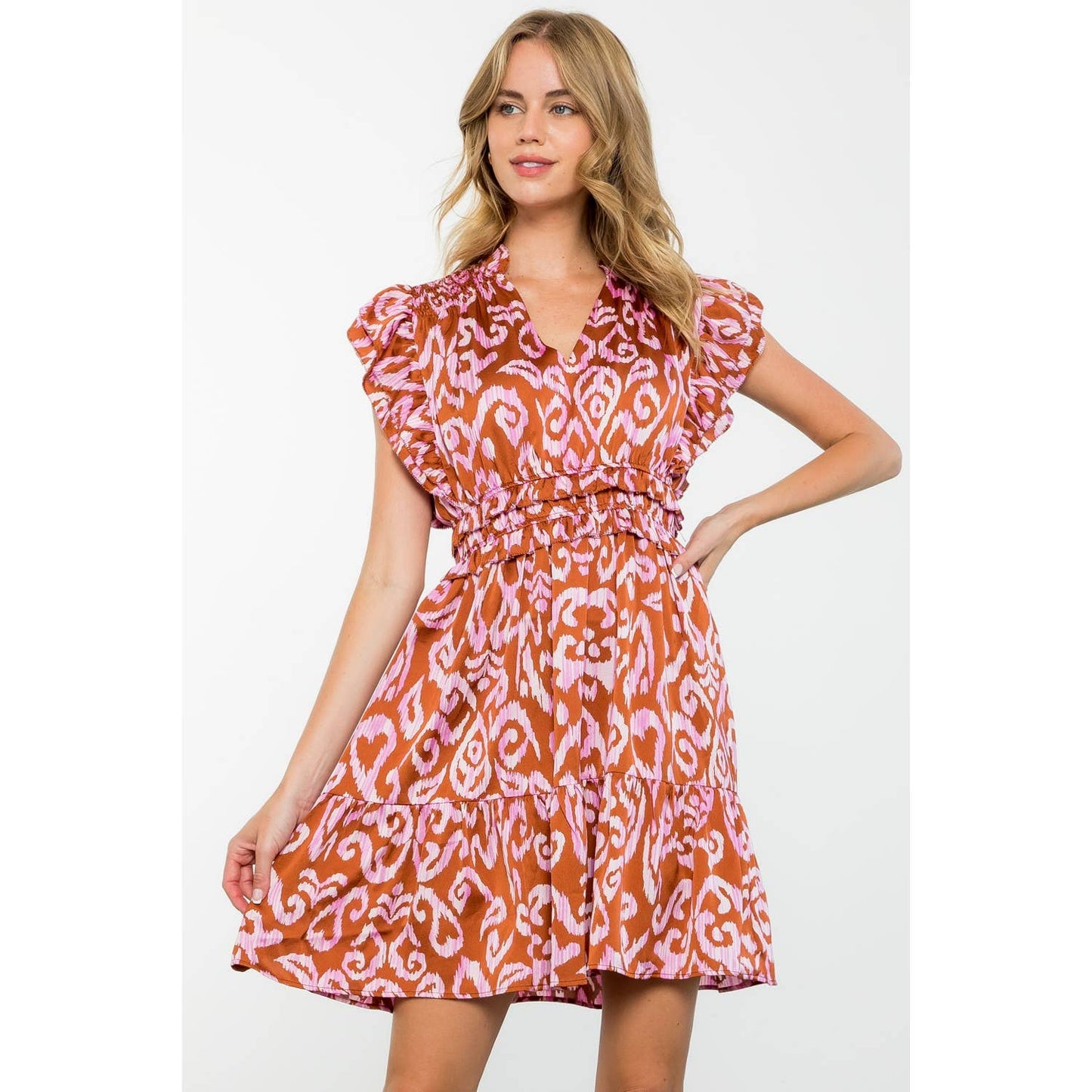 Monica - Flutter Sleeve Tiered Print Mini Dress