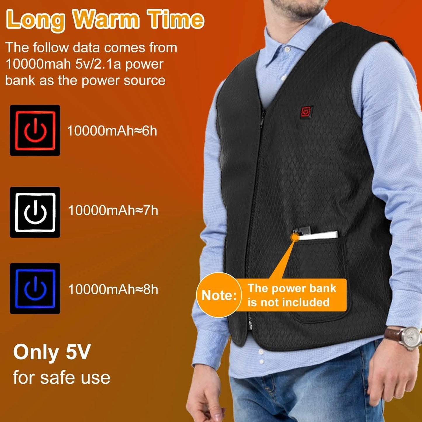 Heat Jacket Vest with 3 Adjustable Temperatures