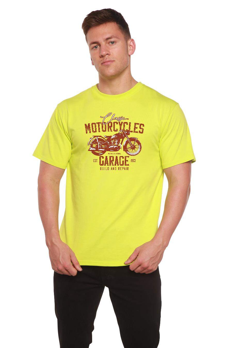 Motorcycles Garage Men's Bamboo Viscose/Organic Cotton Short Sleeve Graphic T-Shirt