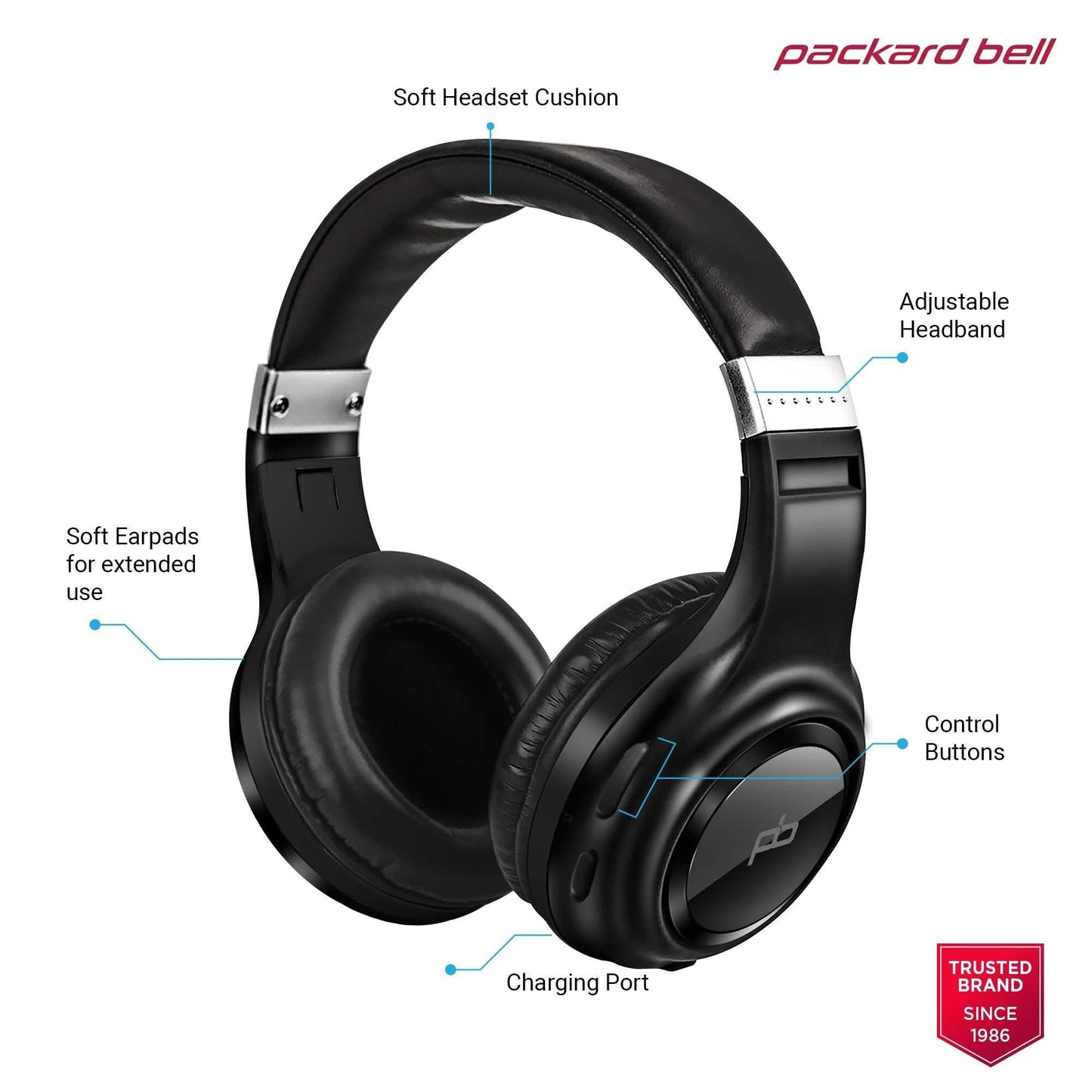 Packard Bell  Dynamic Audio Wireless Headphones - Rechargeable HD Headset