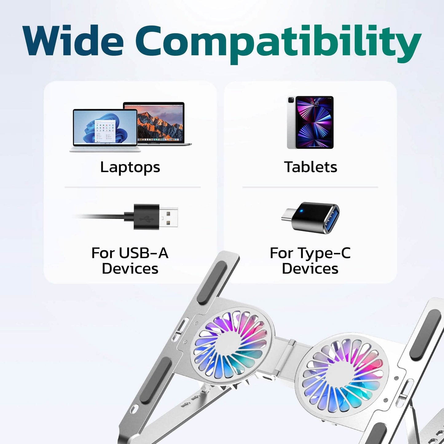 Purely F82 Adjustable Laptop Stand Laptop Cooling Pad Fan Ergonomic Foldable Laptop Holder