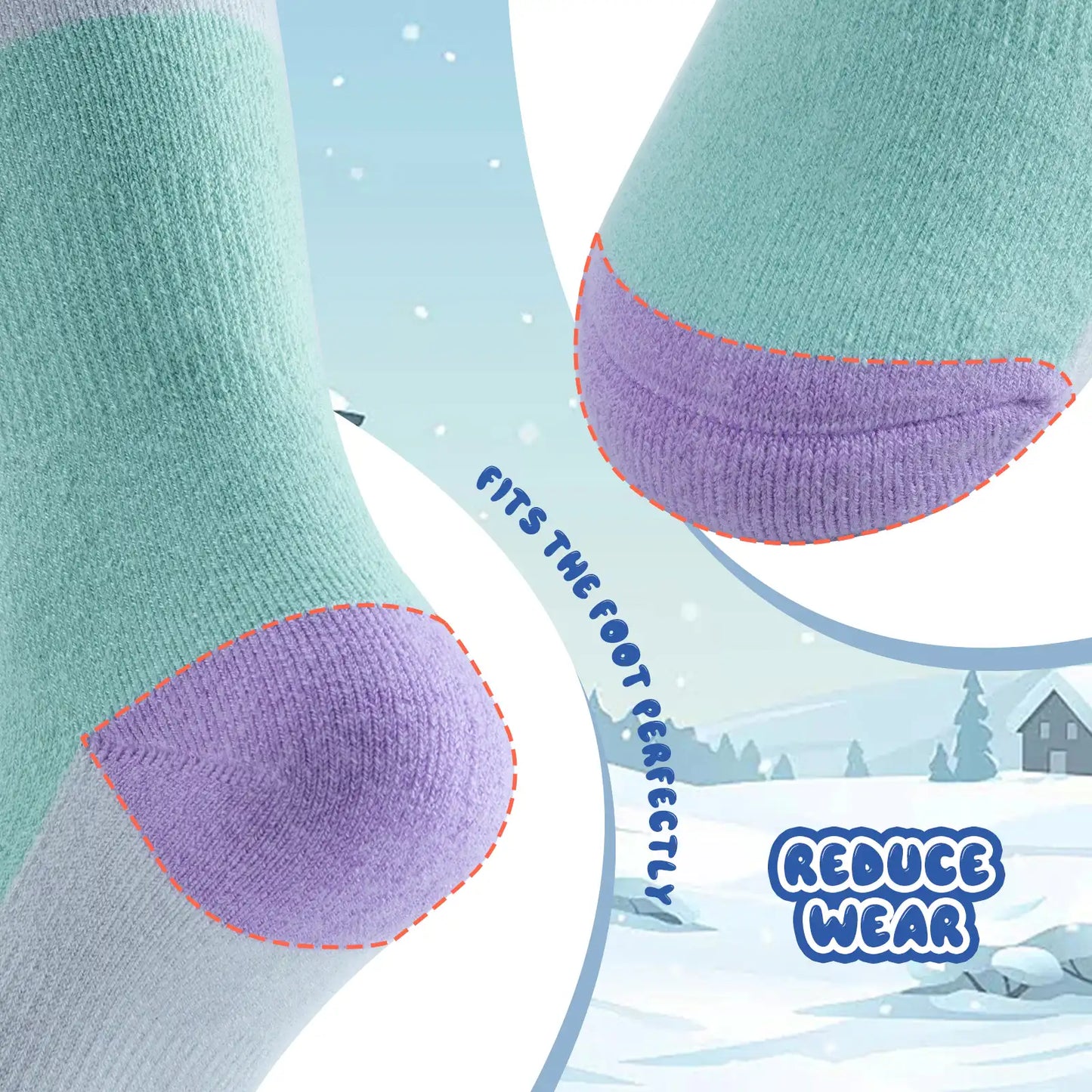 Wool Blend Kids Ski Socks, Knee-high Warm Thermal Snowboard Skating Socks for Boys & Girls