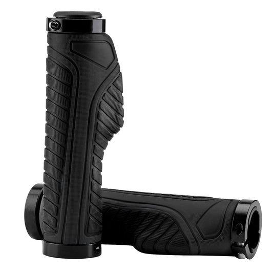 Bike Handle Grips with Double Lock-On Clamps – Aluminum Ends for MTB & BMX