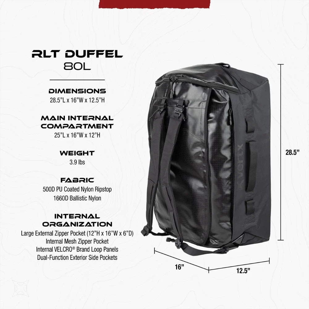 Vertx RLT 80L | Water-Repellent 80L Mission Duffel at Just 3.9 lbs | Built for Rugged Terrain